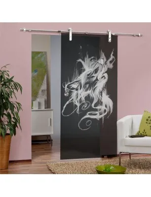 Glasschiebetür PIPE-LINE Wolf 3 Gelasert Auf Grauglas