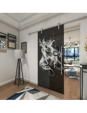 Glasschiebetür PIPE-LINE Wolf 3 Gelasert Auf Grauglas