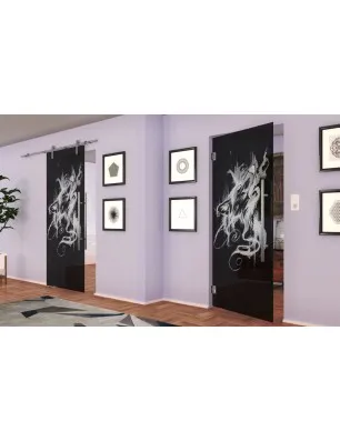 Glasschiebetür PIPE-LINE Wolf 3 Gelasert Auf Grauglas