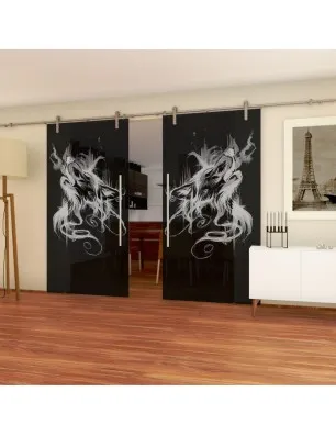 Glasschiebetür PIPE-LINE Wolf 3 Gelasert Auf Grauglas