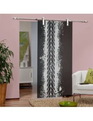 Glasschiebetür PIPE-LINE Abdruck Gelasert Auf Grauglas