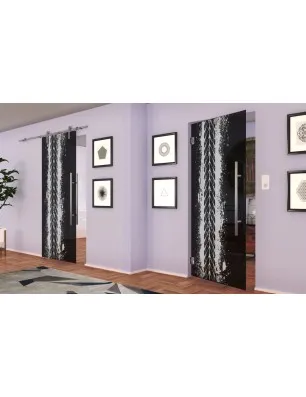 Glasschiebetür PIPE-LINE Abdruck Gelasert Auf Grauglas