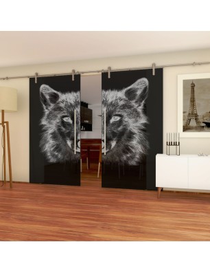 Glasschiebetür PIPE-LINE Wolf 4 Gelasert Auf Grauglas