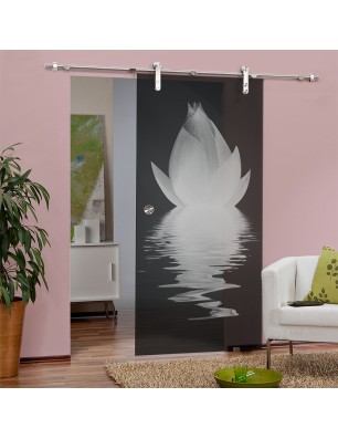 Glasschiebetür PIPE-LINE Lotus Gelasert Auf Grauglas