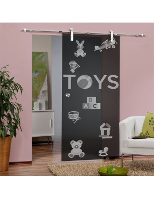 Glasschiebetür PIPE-LINE Toys Gelasert Auf Grauglas