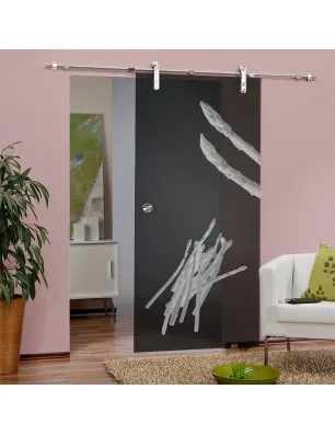 Glasschiebetür PIPE-LINE Spargel Gelasert Auf Grauglas