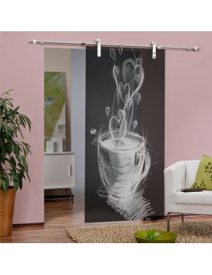 Glasschiebetür PIPE-LINE Kaffee Gelasert Auf Grauglas