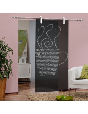Glasschiebetür PIPE-LINE Kaffe Wordart Gelasert Auf Grauglas