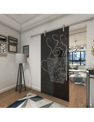 Glasschiebetür PIPE-LINE Kaffe Wordart Gelasert Auf Grauglas