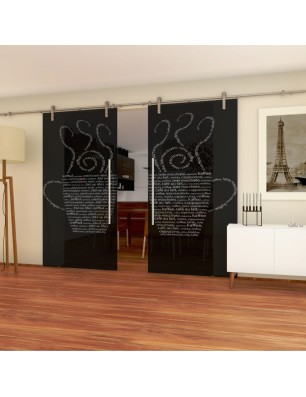 Glasschiebetür PIPE-LINE Kaffe Wordart Gelasert Auf Grauglas