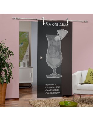 Glasschiebetür PIPE-LINE Pina Colada Gelasert Auf Grauglas