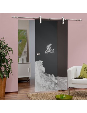 Glasschiebetür PIPE-LINE Biker 2 Gelasert Auf Grauglas