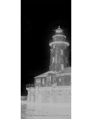 Glasschiebetür PIPE-LINE Leuchtturm 5 Gelasert Auf Grauglas