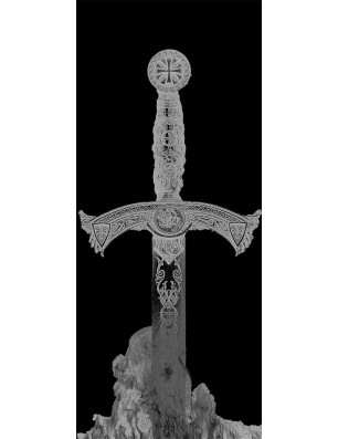 Lichtausschnitt Excalibur Gelasert Auf Klarglas