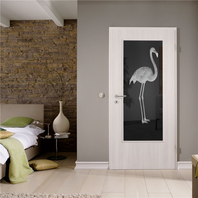 Lichtausschnitt Flamingo Gelasert Auf Grauglas
