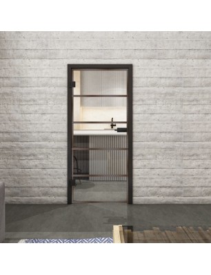 Ganzglastür Loft Rosteisen Genietet 01 Auf Klarglas