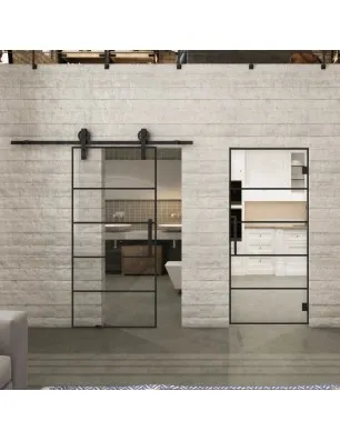 Pendeltür Loft Schwarzlack 01 Auf Klarglas-modernes Zuhause