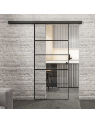 Glasschiebetür BLACK-LINE Loft Schwarzlack 01 Auf Klarglas