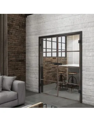 Ganzglastür Loft Rosteisen Genietet 02 Auf Klarglas