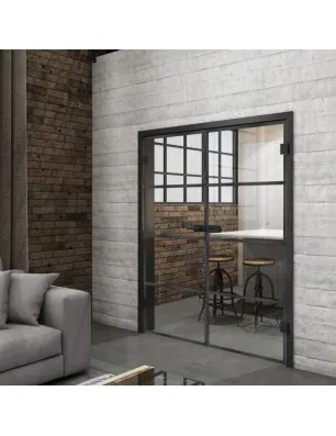 Ganzglastür Loft Schwarzeisen Genietet 02 Auf Klarglas