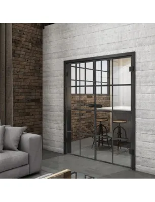 Ganzglastür Loft Schwarzeisen Genietet 06 Auf Klarglas