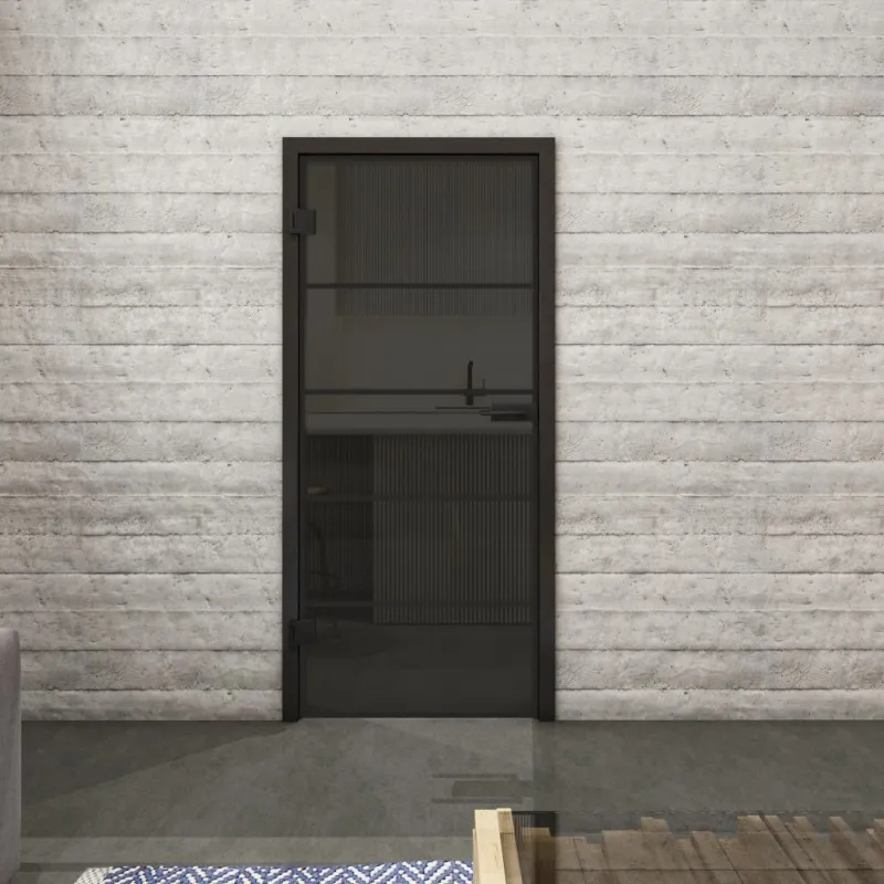 Ganzglastür Loft Schwarzlack 01 Auf Grauglas