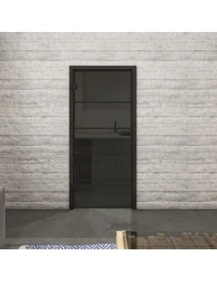 Ganzglastür Loft Schwarzlack 01 Auf Grauglas