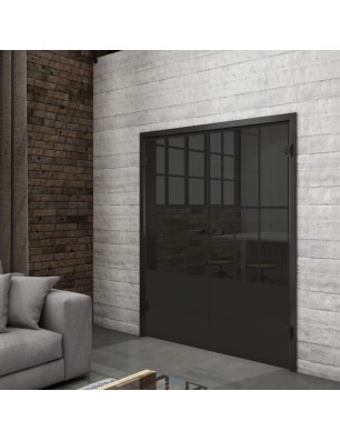 Ganzglastür Loft Schwarzlack 03 Auf Grauglas