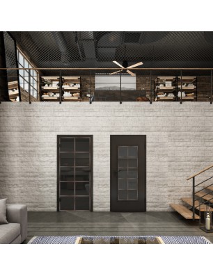 Ganzglastür Loft Rosteisen Genietet 05 Auf Grauglas