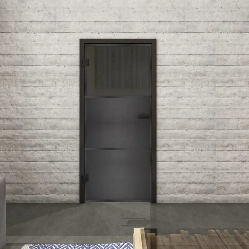 Ganzglastür Loft Schwarzeisen Genietet 15 Auf Grauglas