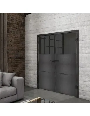 Ganzglastür Loft Schwarzeisen Genietet 15 Auf Grauglas