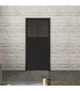 Ganzglastür Loft Schwarzlack 25 Auf Grauglas