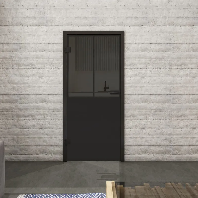 Ganzglastür Loft Schwarzlack 26 Auf Grauglas