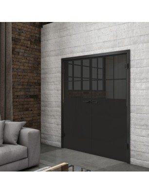 Ganzglastür Loft Schwarzlack 27 Auf Grauglas