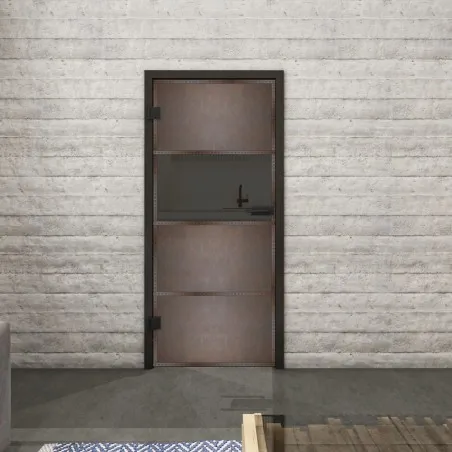 Ganzglastür Loft Rosteisen Genietet 26 Auf Grauglas