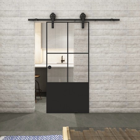 Glasschiebetür BARN-LINE Loft Schwarzlack 36 Auf Klarglas