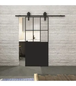 Glasschiebetür BARN-LINE Loft Schwarzlack 28 Auf Klarglas