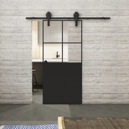 Glasschiebetür BARN-LINE Loft Schwarzlack 24 Auf Klarglas