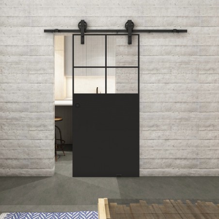 Glasschiebetür BARN-LINE Loft Schwarzlack 23 Auf Klarglas