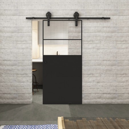 Glasschiebetür BARN-LINE Loft Schwarzlack 22 Auf Klarglas
