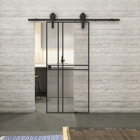 Glasschiebetür BARN-LINE Loft Schwarzlack 21 Auf Klarglas