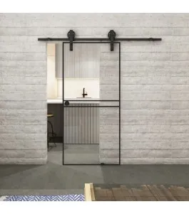 Glasschiebetür BARN-LINE Loft Schwarzlack 18 Auf Klarglas