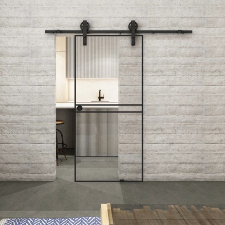 Glasschiebetür BARN-LINE Loft Schwarzlack 18 Auf Klarglas