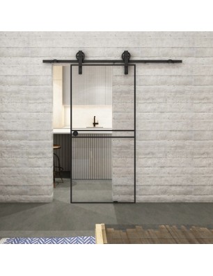 Glasschiebetür BARN-LINE Loft Schwarzlack 18 Auf Klarglas