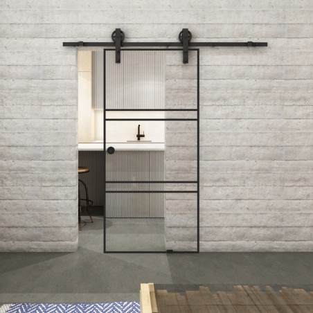 Glasschiebetür BARN-LINE Loft Schwarzlack 17 Auf Klarglas