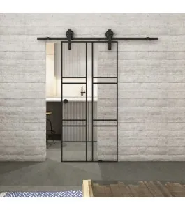 Glasschiebetür BARN-LINE Loft Schwarzlack 14 Auf Klarglas