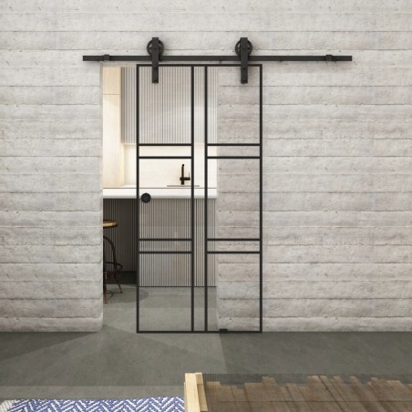 Glasschiebetür BARN-LINE Loft Schwarzlack 14 Auf Klarglas