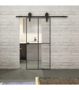 Glasschiebetür BARN-LINE Loft Schwarzlack 08 Auf Klarglas