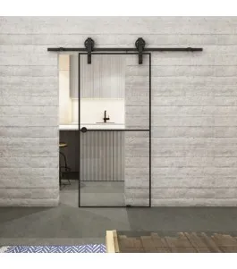 Glasschiebetür BARN-LINE Loft Schwarzlack 04 Auf Klarglas