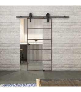 Glasschiebetür BARN-LINE Loft Rosteisen Genietet 01 Auf Klarglas